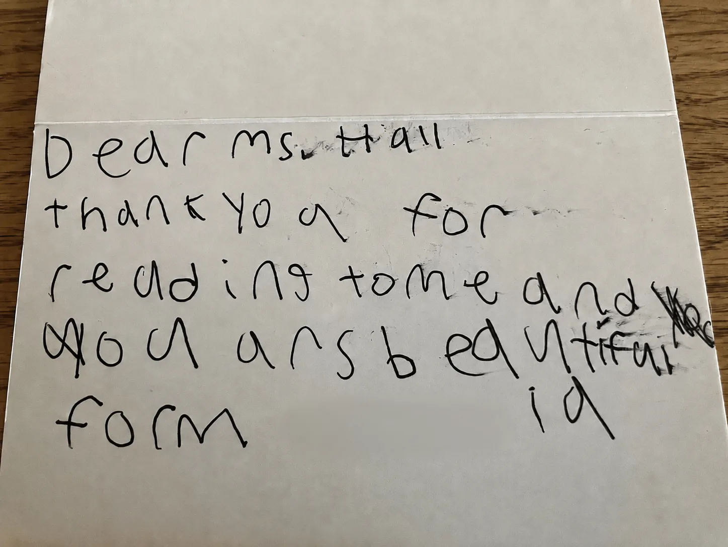 A handwritten thank-you note to a ROW reader