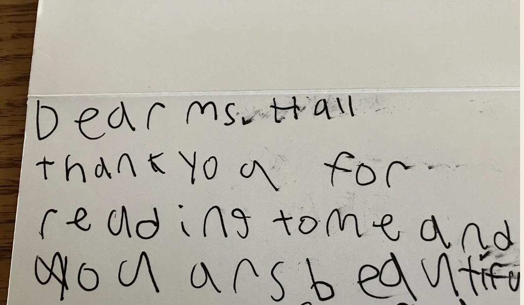 A handwritten thank-you note to a ROW reader