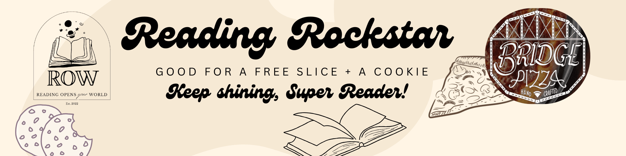 Reading Rockstar reward banner from ROW and Bridge Pizza
